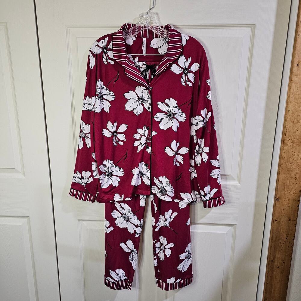 Flora Nikrooz PJs Sz M Romantic Coquette Cottagecore Red Floral Stripe Lounge